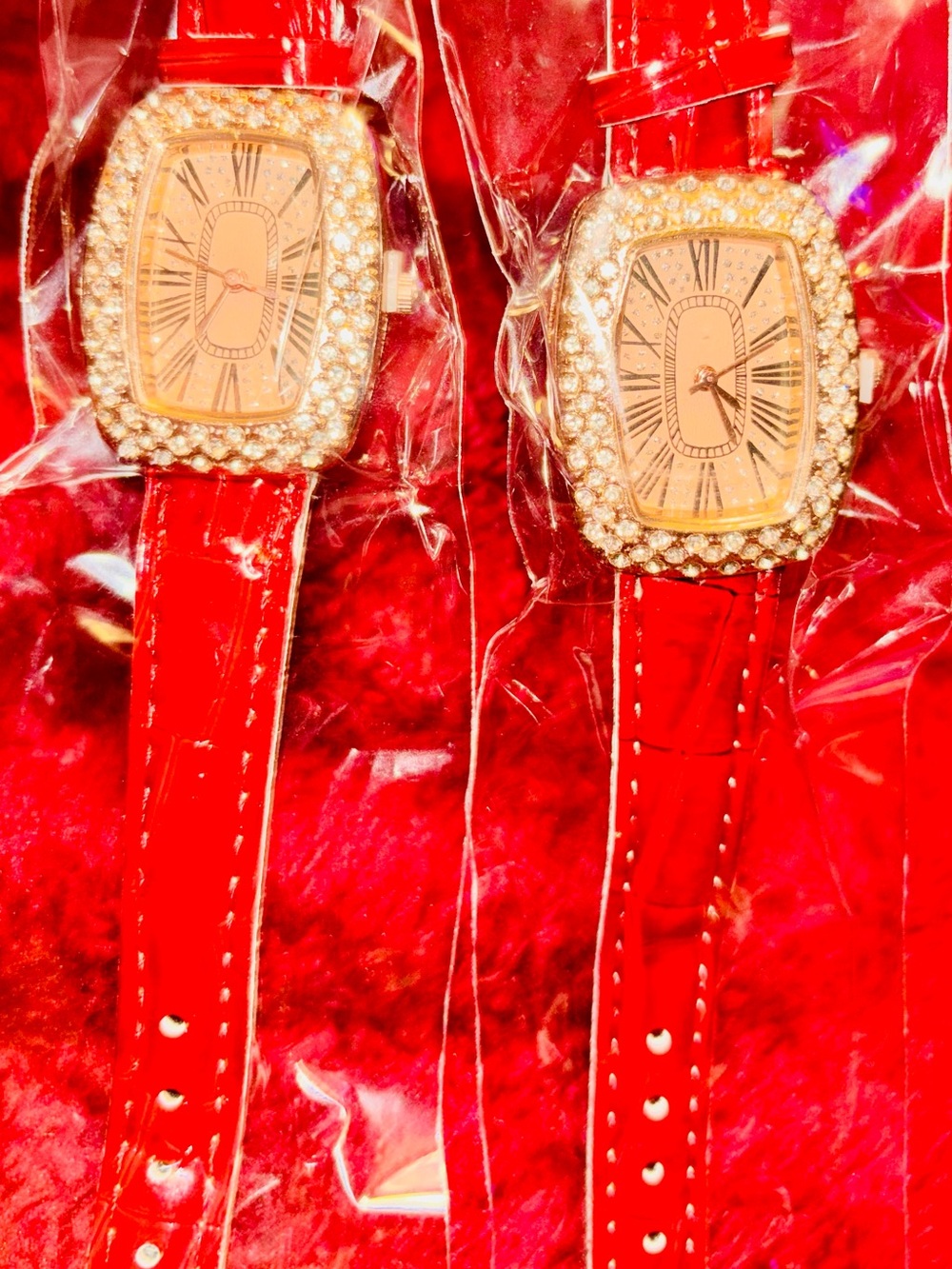 2 for the price of one! Women's Crystal-Trim Red Leather Strap Watch
